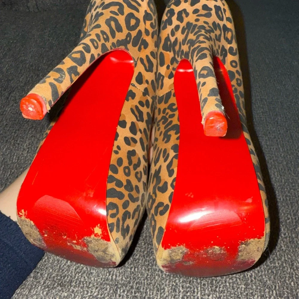 RED BOTTOMS Leopard animal Print Stiletto high Heels Red Soles 7.5 valentine - Picture 10 of 11